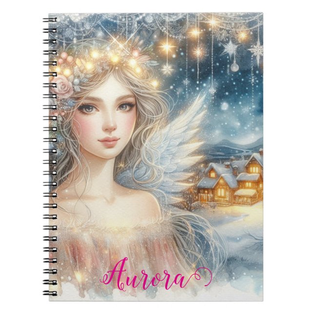 Cuaderno Festive Gold Watercolor Ethereal Frost Snow Angel (Frente)