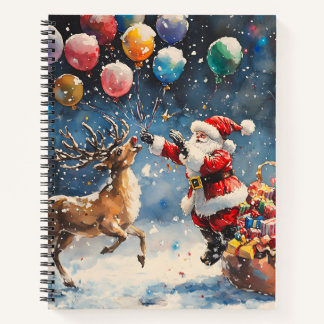 Cuaderno Festive Watercolor Santa Reindeer Colorful Balloon