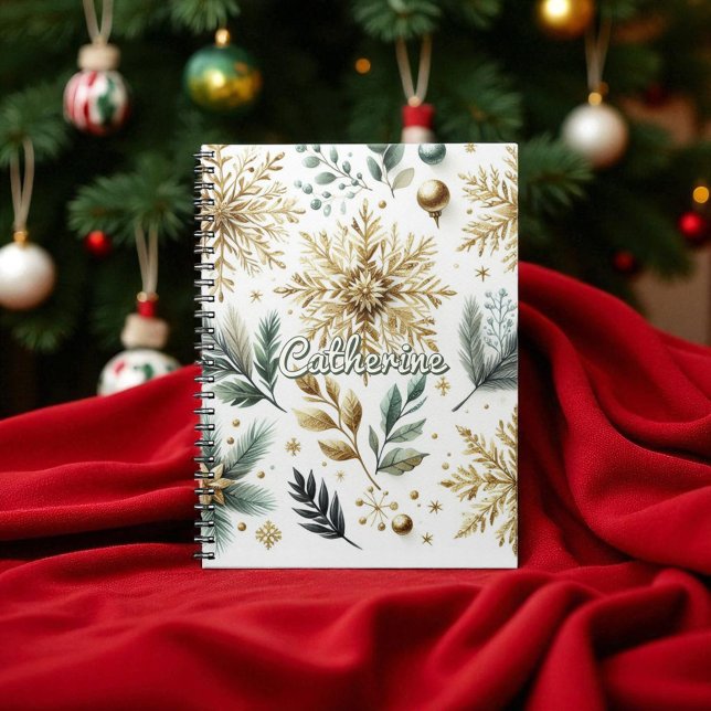 Cuaderno Festividad floral de copo de nieve con dorado verd (Subido por el creador)
