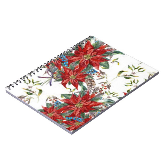 Cuaderno Festividad Rich Red Poinsettia flor Note Book (Lado Izquierdo)
