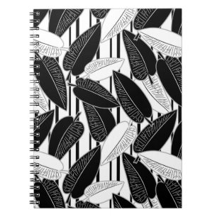 Cuaderno Ficus negro moderno hojas con rayas abstractas p