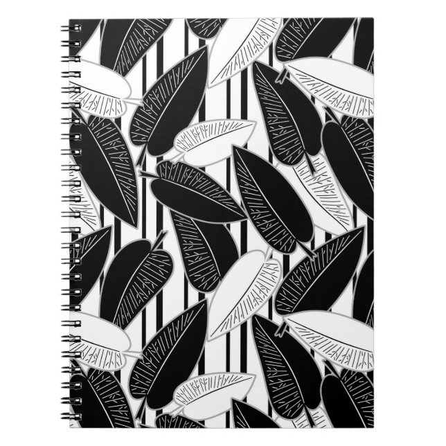 Cuaderno Ficus negro moderno hojas con rayas abstractas p (Frente)