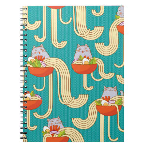 Cuaderno Fideos Gatos Divertidos Fondo Turquesa