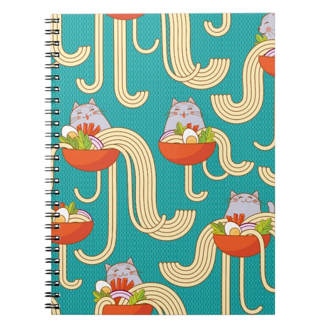 Cuaderno Fideos Gatos Divertidos Fondo Turquesa (Frente)