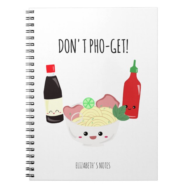 Cuaderno Fideos Kawaii Pho No Olvides Punny (Frente)