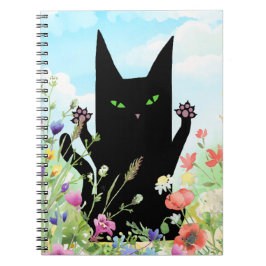 Cuaderno Fiebre primaveral del gato negro: gatito y flores