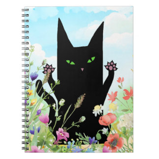 Cuaderno Fiebre primaveral del gato negro: gatito y flores