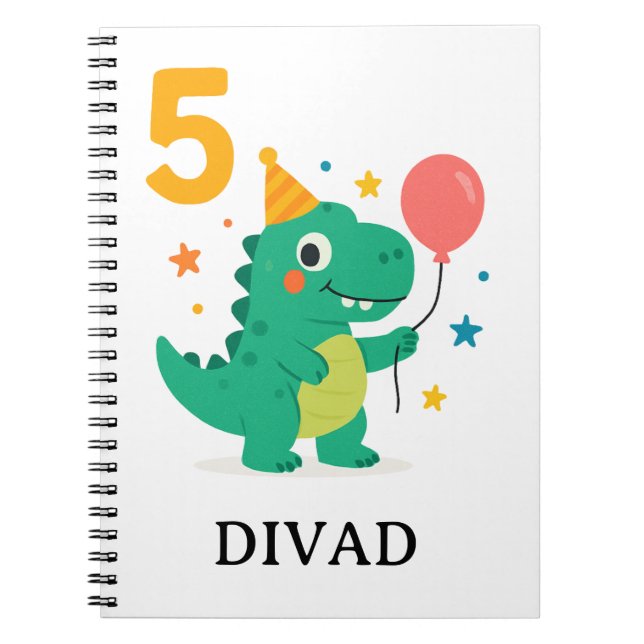 Cuaderno Fiesta de cumpleaños 5 del dinosaurio adorable  (Frente)