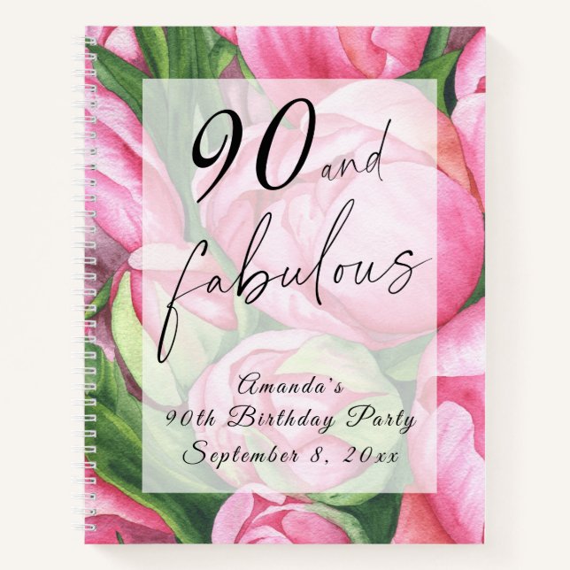 Cuaderno Fiesta de cumpleaños 90 con peonías (Anverso)