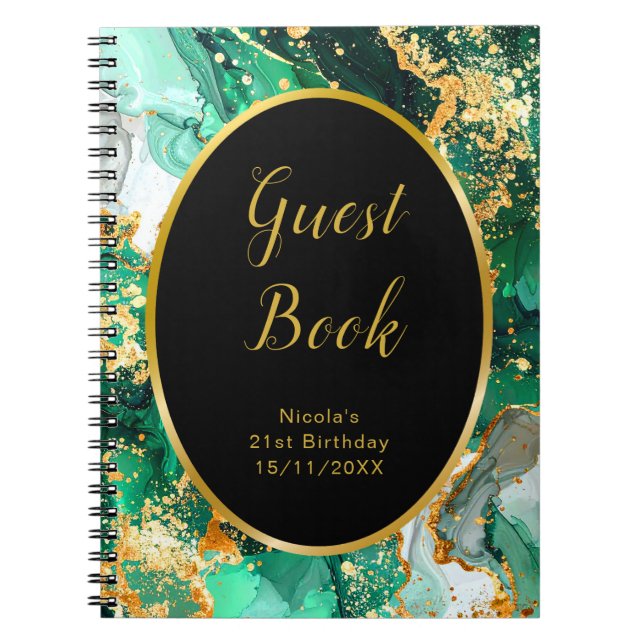 Cuaderno Fiesta de cumpleaños de ágata mármol verde esmeral (Frente)