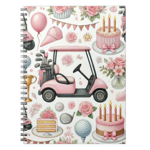 Cuaderno Fiesta de cumpleaños de golf rosa para mujer Chica