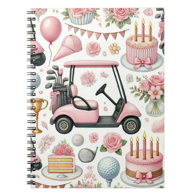 Cuaderno Fiesta de cumpleaños de golf rosa para mujer Chica (Frente)