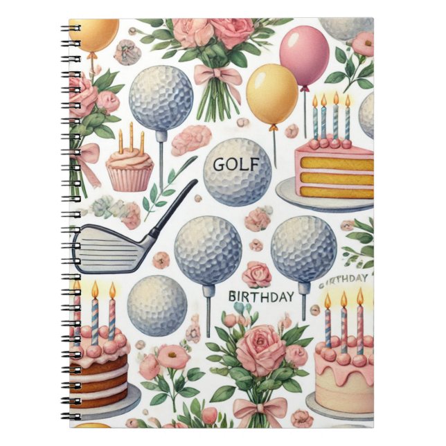 Cuaderno Fiesta de cumpleaños de golf rosa para mujer Chica (Frente)
