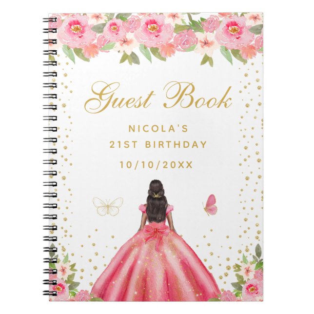 Cuaderno Fiesta de Cumpleaños de Princesa de Piel Oscura co (Frente)