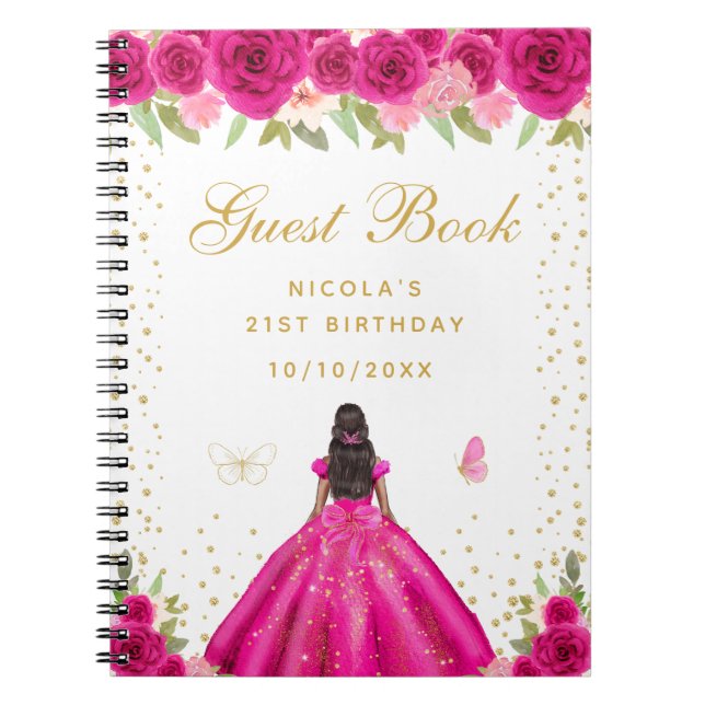 Cuaderno Fiesta de Cumpleaños de Princesa de Piel Oscura co (Frente)