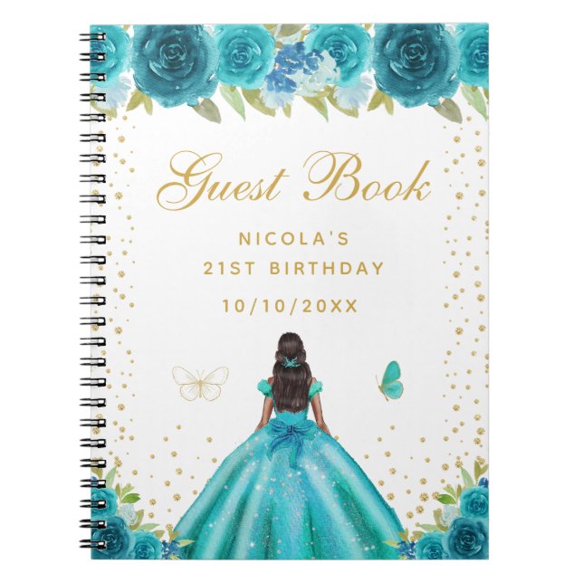 Cuaderno Fiesta de Cumpleaños de Princesa de Piel Oscura co (Frente)