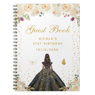 Cuaderno Fiesta de Cumpleaños de Princesa de Piel Oscura Fl
