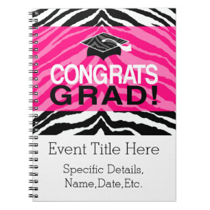 Cuaderno Fiesta de graduación negra rosada personalizada d