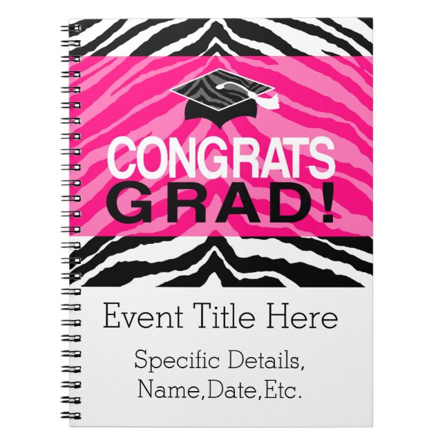 Cuaderno Fiesta de graduación negra rosada personalizada de (Frente)