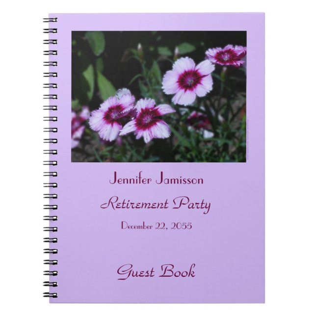 Cuaderno Fiesta de Jubilación Libro de Invitado, Flores Púr (Frente)