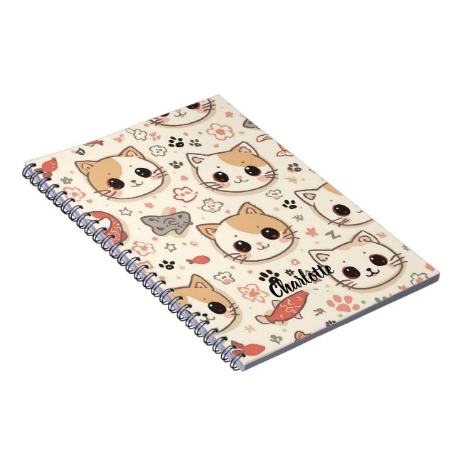 Cuaderno Fiesta de patrón de gatito simple de gato mascota (Lado Derecho)
