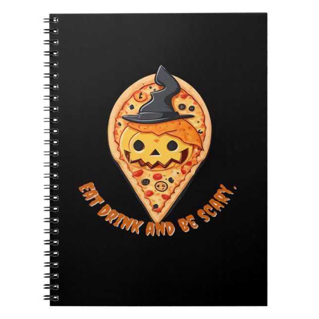 Cuaderno Fiesta de Pizza Halloween Sombrero de Bruja Calaba (Frente)