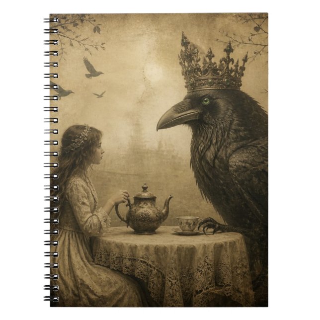 Cuaderno Fiesta de té de niño fantástico y cuervo real (Frente)