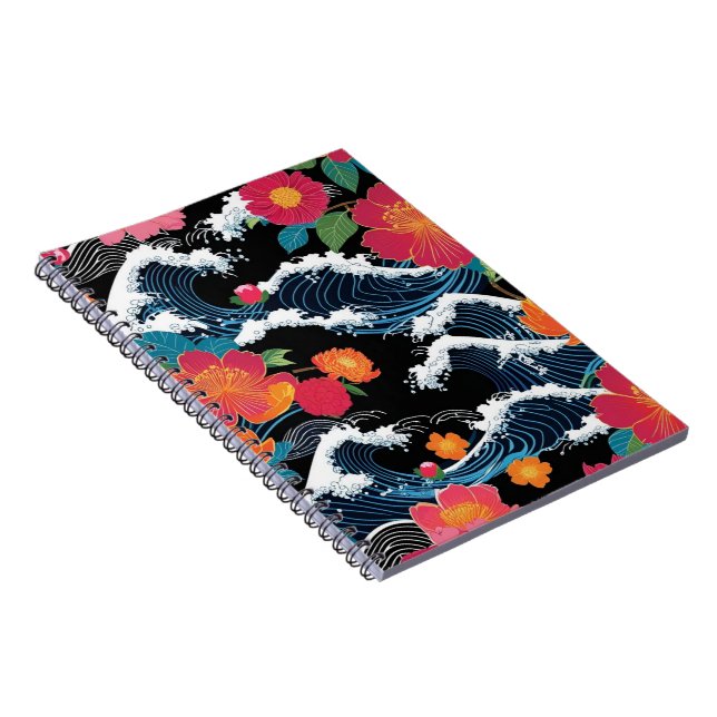Cuaderno Fiesta Japón flores de Sakura Seigaiha moderno ret (Lado Derecho)