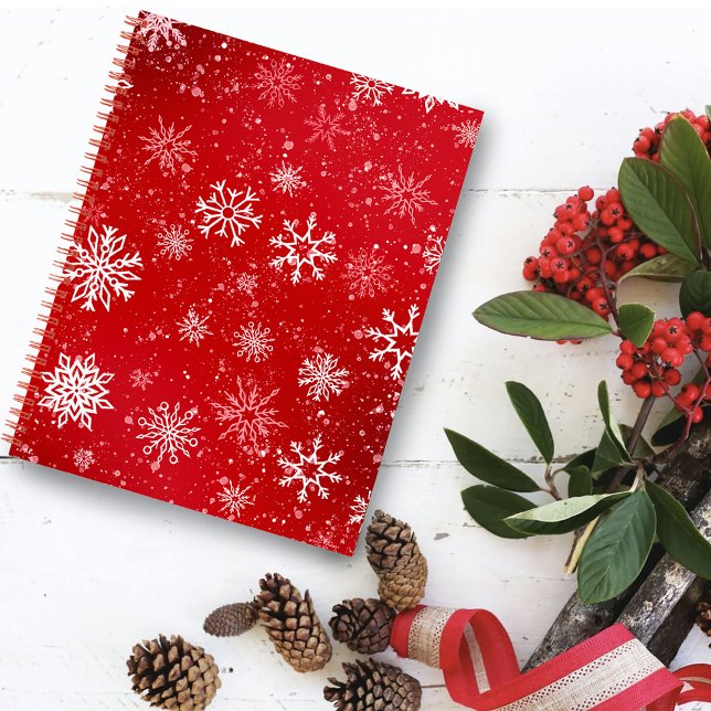 Cuaderno Fiesta Navideña Rojo Rubí con Copos de Nieve Blanc (Subido por el creador)