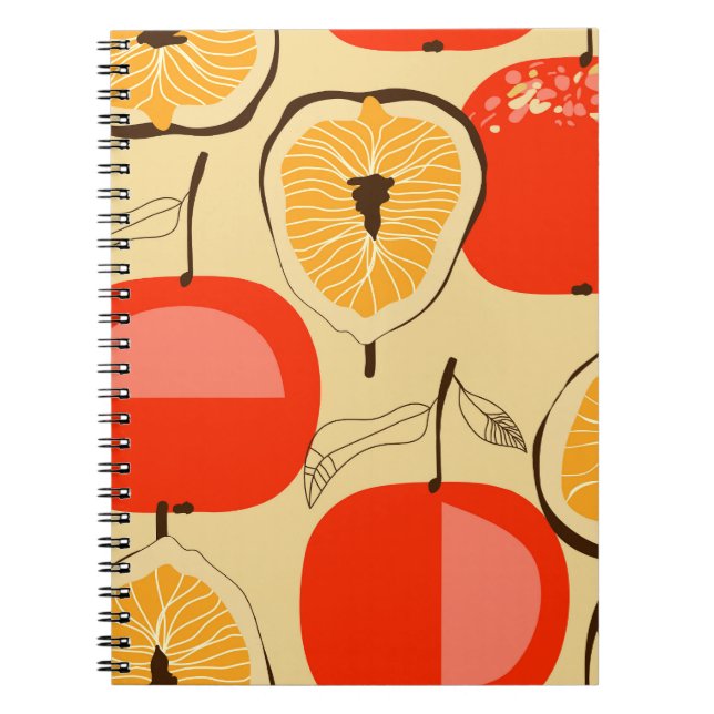 Cuaderno Fig, manzana, estilo retro sin costuras. (Frente)