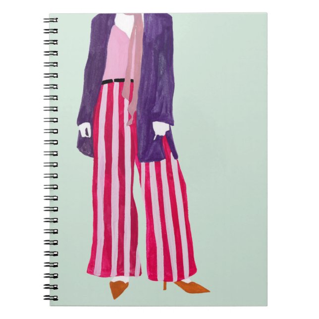 Cuaderno Figura de la moda de pie - Pantalones a rayas (Frente)