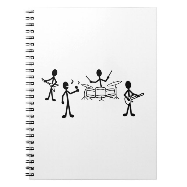 Cuaderno Figura de palo de banda de rock (Frente)