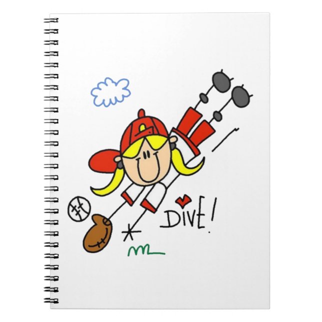 Cuaderno Figura de palo del jugador de béisbol chica (Frente)
