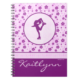 Cuaderno Figura patinador personalizada Purple Heart floral