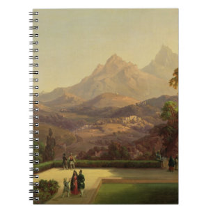 Cuaderno Figuras elegantes que conversan en una terraza,