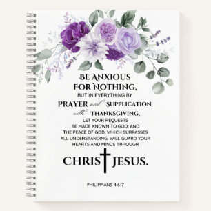 Cuaderno Filipenses 4:6-7 Escritura Flores moradas