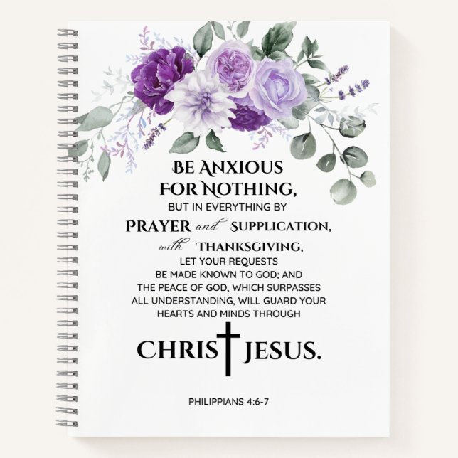 Cuaderno Filipenses 4:6-7 Escritura Flores moradas (Anverso)