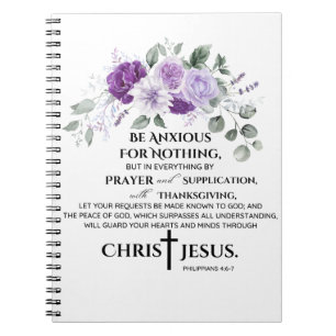 Cuaderno Filipenses 4:6-7 Escritura Flores moradas