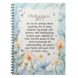 Cuaderno Filipenses 4:6-7 Versículo de la Biblia Cristiana