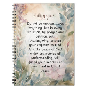 Cuaderno Filipenses 4:6-7 Versículo de la Biblia Cristiana