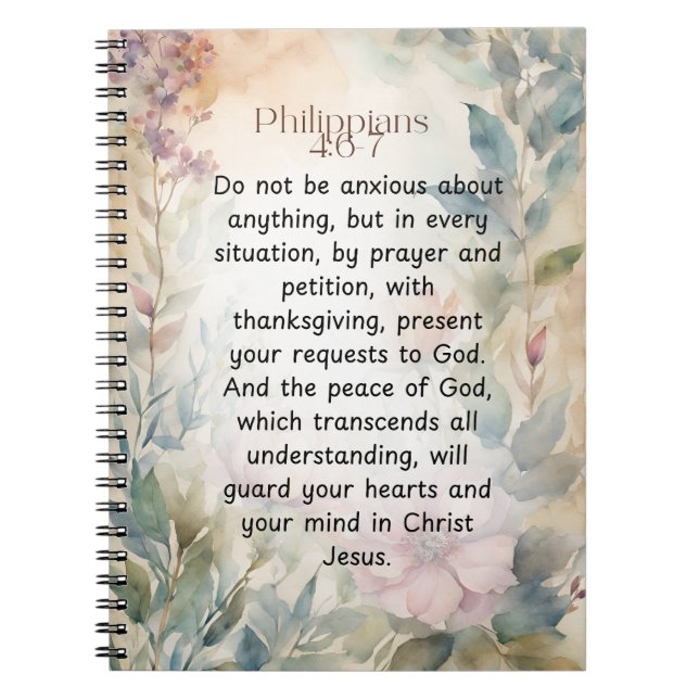 Cuaderno Filipinas 4:6-7 Biblia cristiana Verse acuarela (Frente)