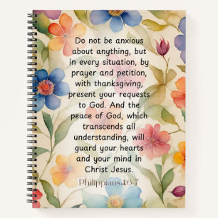 Cuaderno Filipinas 4:6-7 Biblia cristiana Verse acuarela