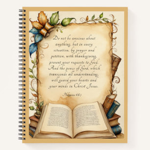 Cuaderno Filipinas 4:6-7 Biblia cristiana Verse arte