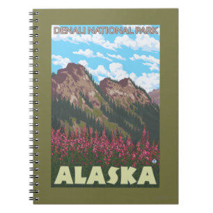 Cuaderno Fireweed y montañas - parque nacional de Denali,