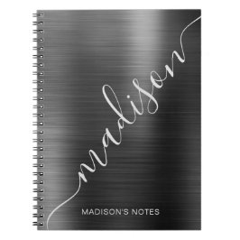 Cuaderno Firma de monograma moderno metálico negro giratori