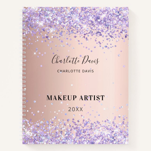 Cuaderno Firma de nombre púrpura de oro rosa negocio (Anverso)