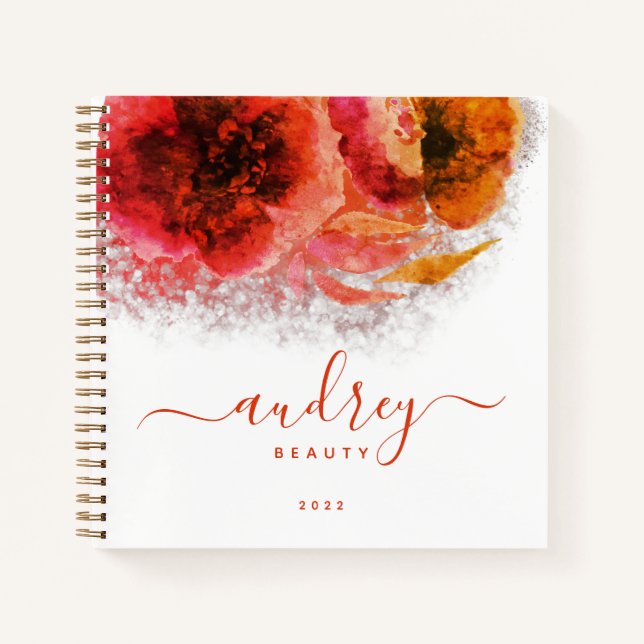 Cuaderno Firma floral dorada brillante monogramada (Anverso)