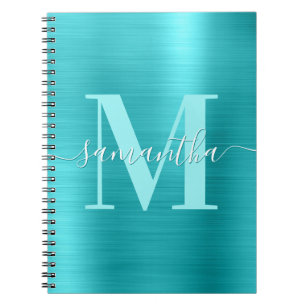 Cuaderno Firma Monograma Relieve metalizado azul turquesa