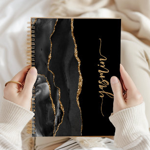Cuaderno Firma Personalizada Ágata Negra Dorada