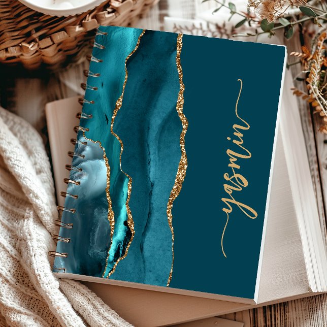 Cuaderno Firma Personalizada Aguamarina Dorado Ágata (Subido por el creador)